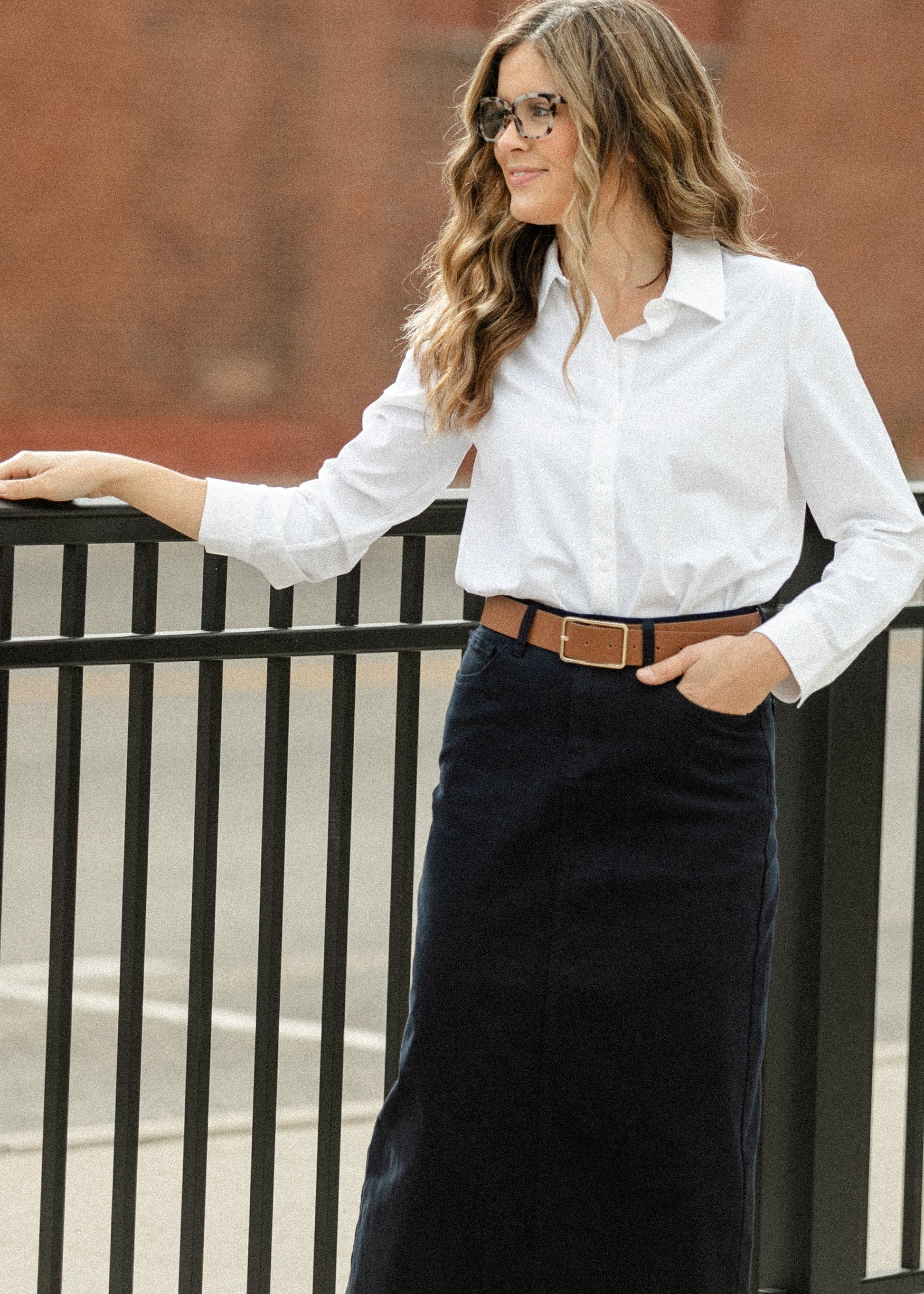 LIVERPOOL® Long Sleeve White Button Front Knit Top FF Tops