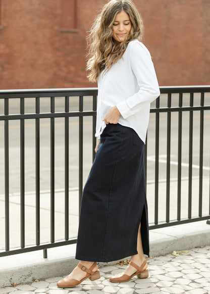 LIVERPOOL® Long Sleeve White Button Front Knit Top FF Tops