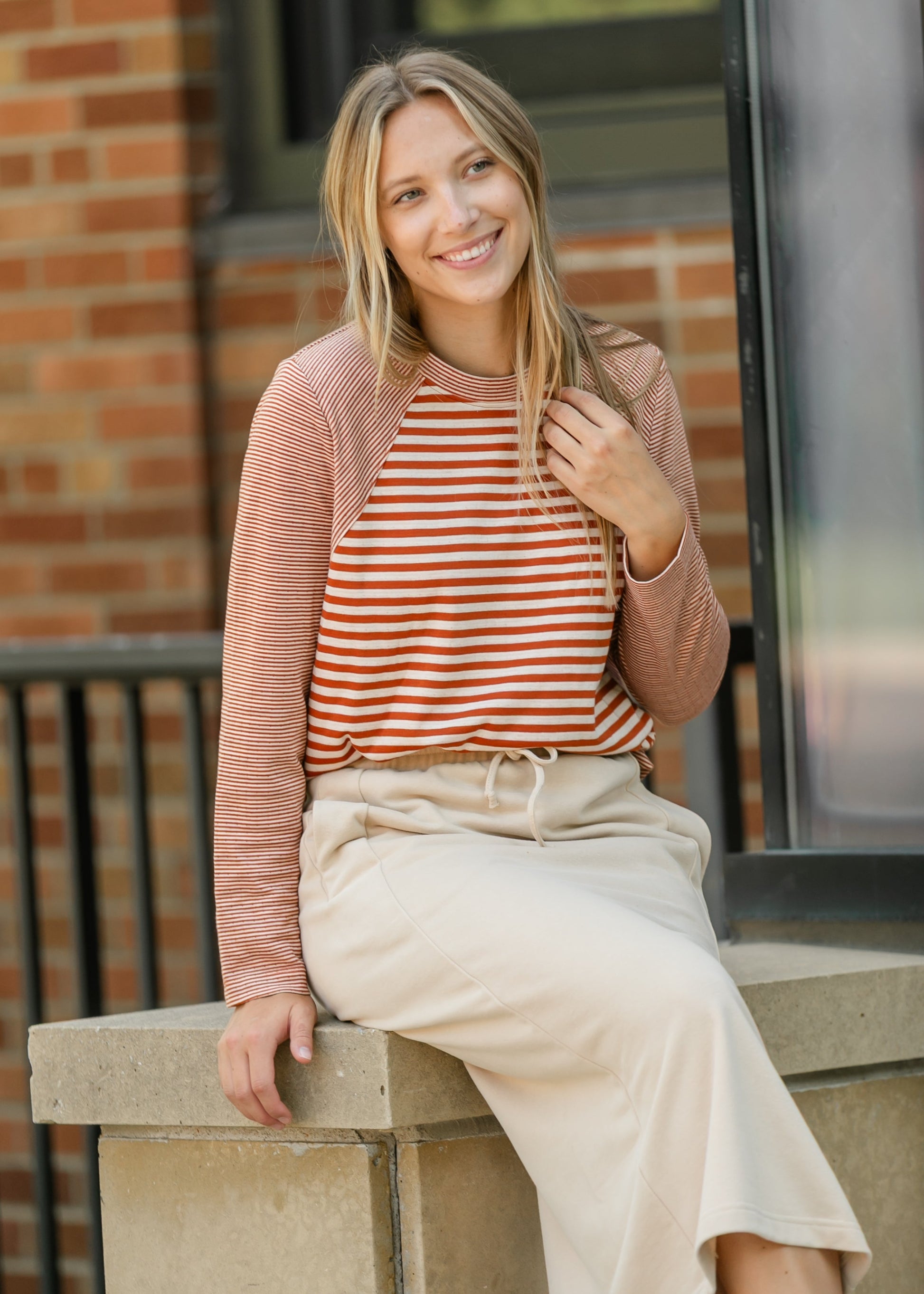 Liverpool Los Angeles® Crewneck Striped Knit Top FF Tops