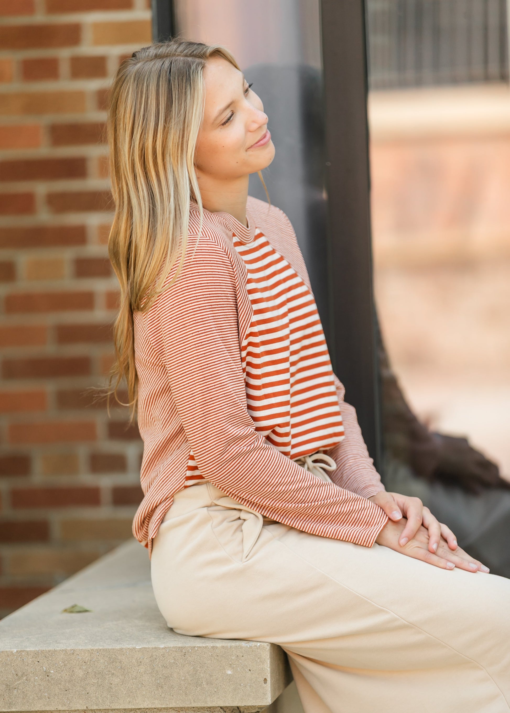 Liverpool Los Angeles® Crewneck Striped Knit Top FF Tops