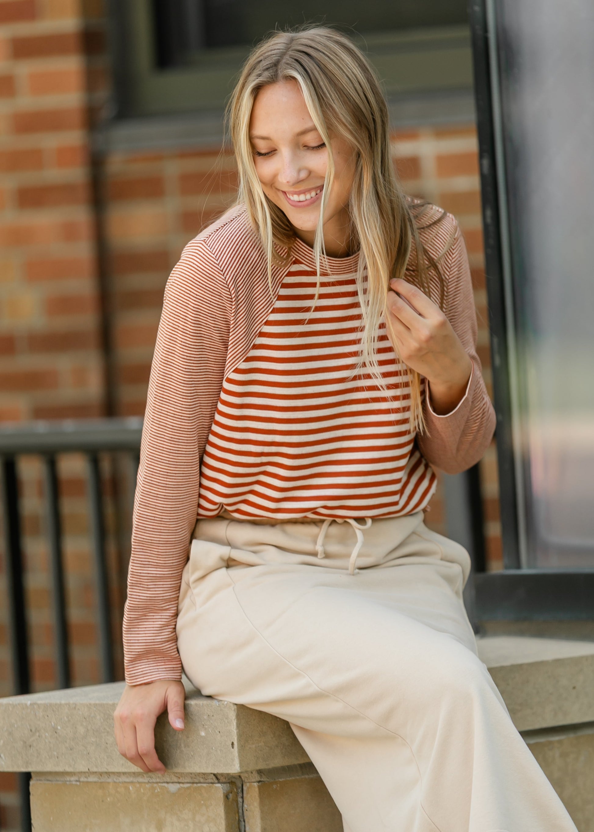 Liverpool Los Angeles® Crewneck Striped Knit Top FF Tops