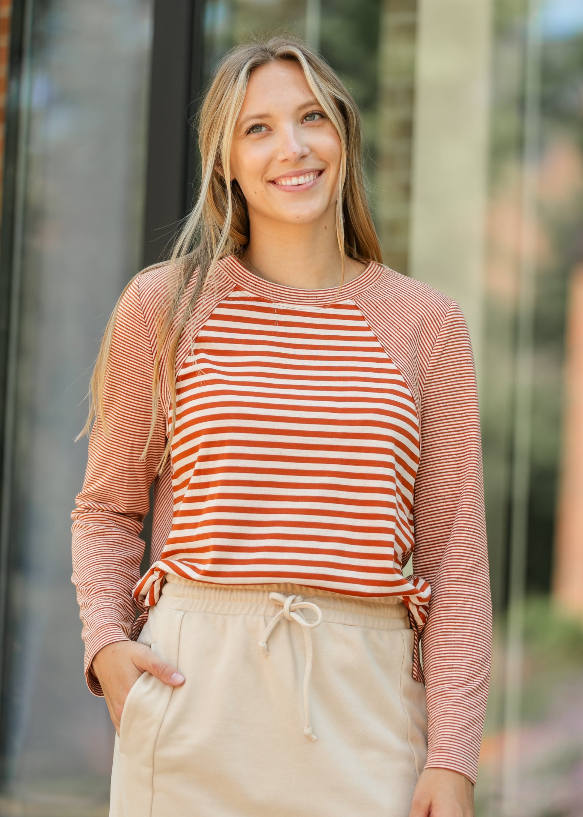 Liverpool Los Angeles® Crewneck Striped Knit Top FF Tops