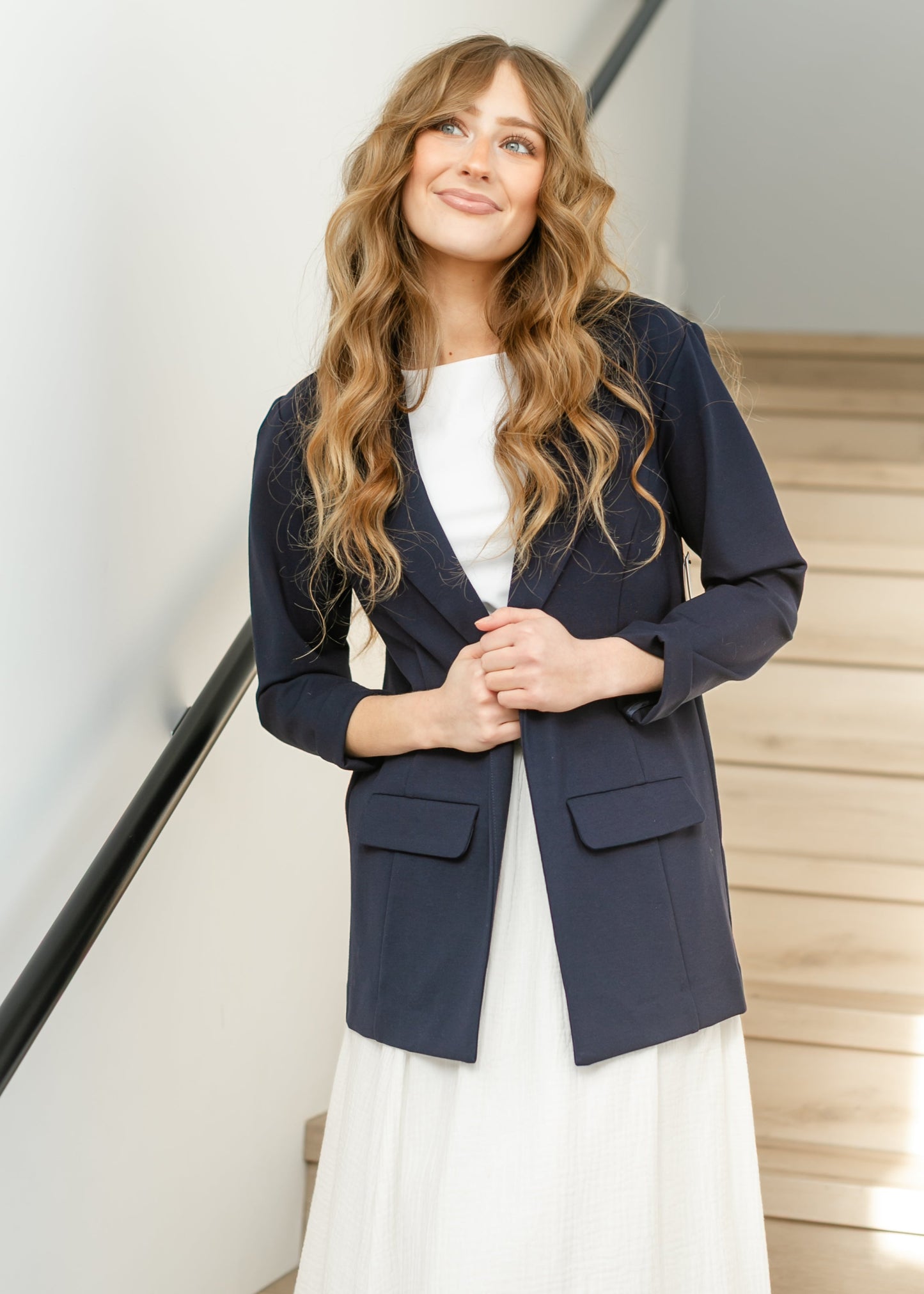 LIVERPOOL® Navy Princess Dart Relaxed Fit Blazer FF Tops