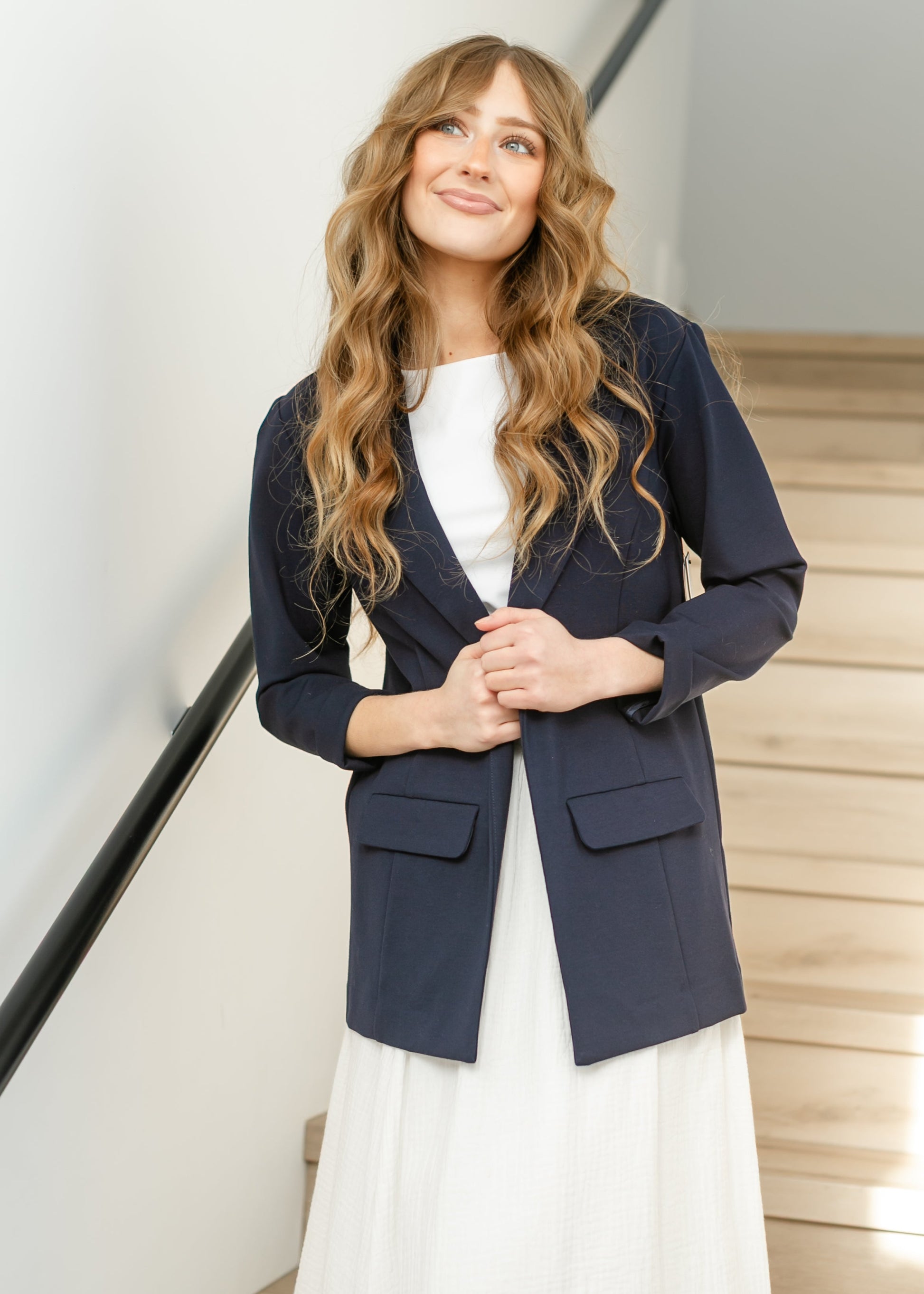LIVERPOOL® Navy Princess Dart Relaxed Fit Blazer FF Tops