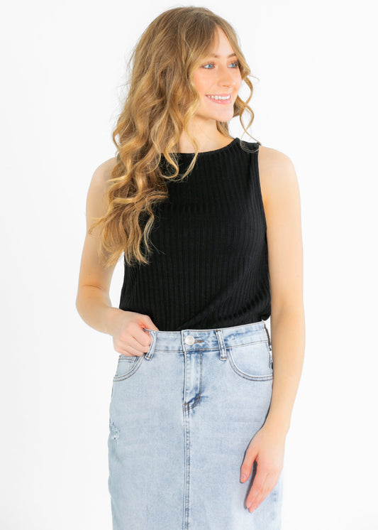 Liverpool® Sleeveless Boat Neck Rib Knit Top FF Tops