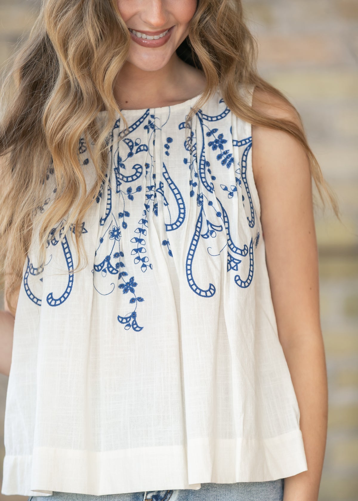 LIVERPOOL® Sleeveless Pintuck Woven Top - FINAL SALE FF Tops