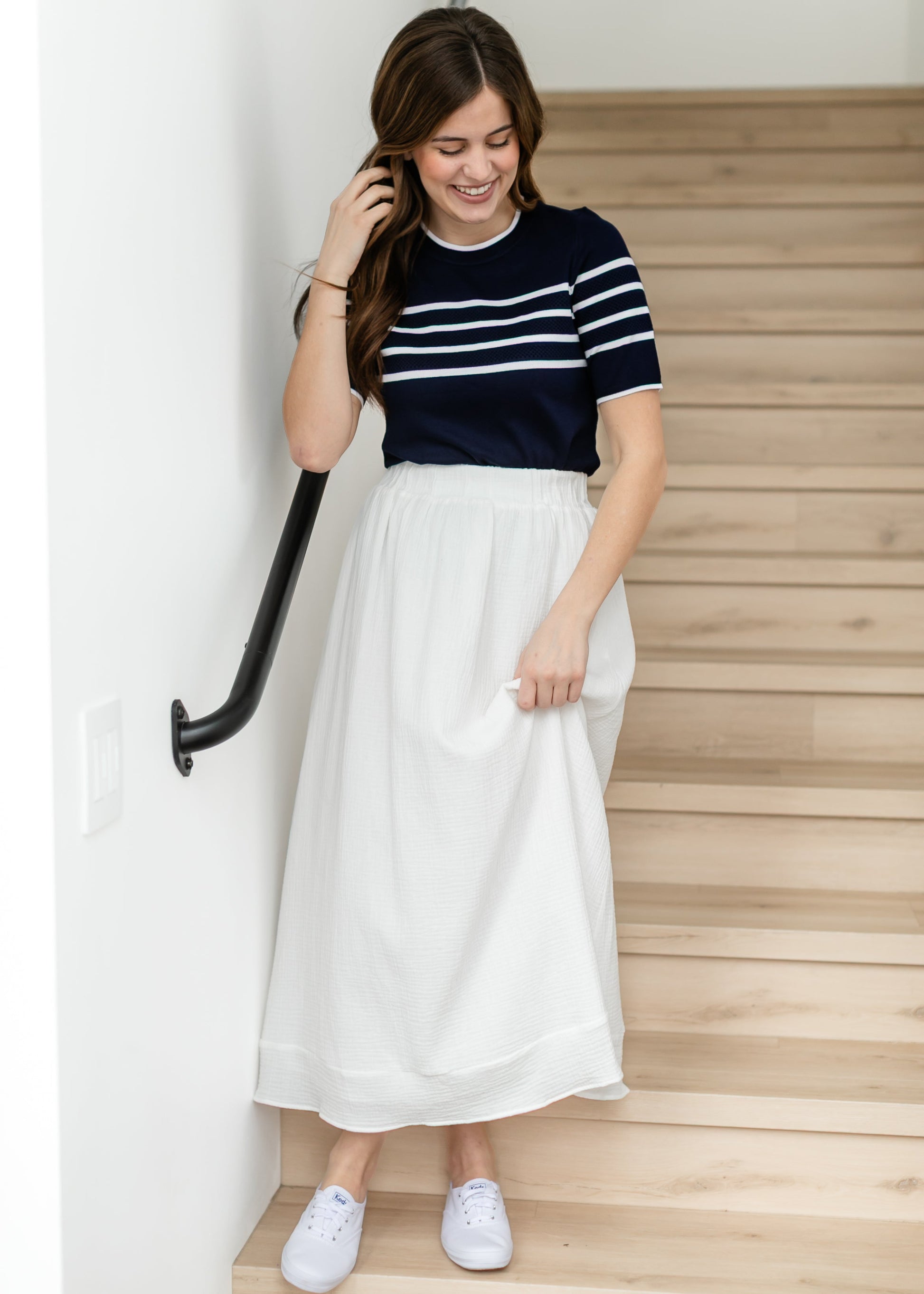 LIVERPOOL® Striped Short Sleeve Crew Neck Sweater FF Tops