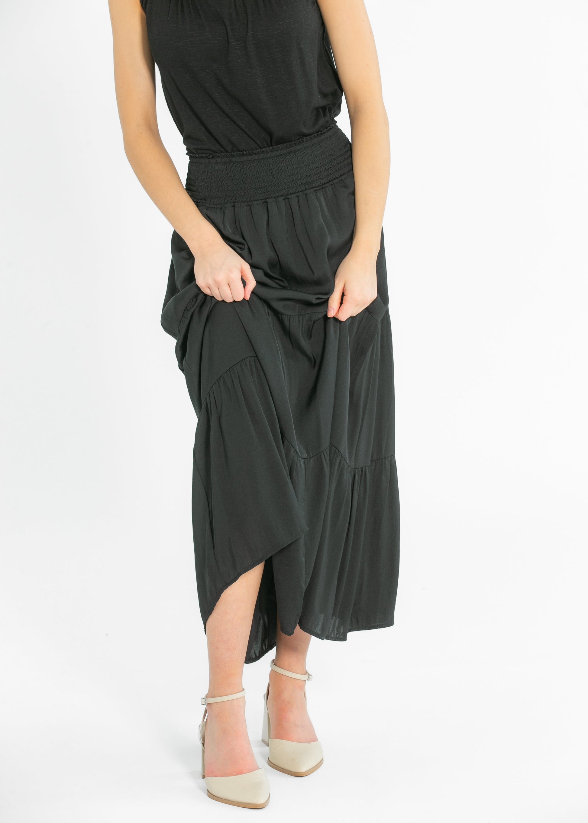 Liverpool® Tiered Woven Black Maxi Skirt FF Skirts