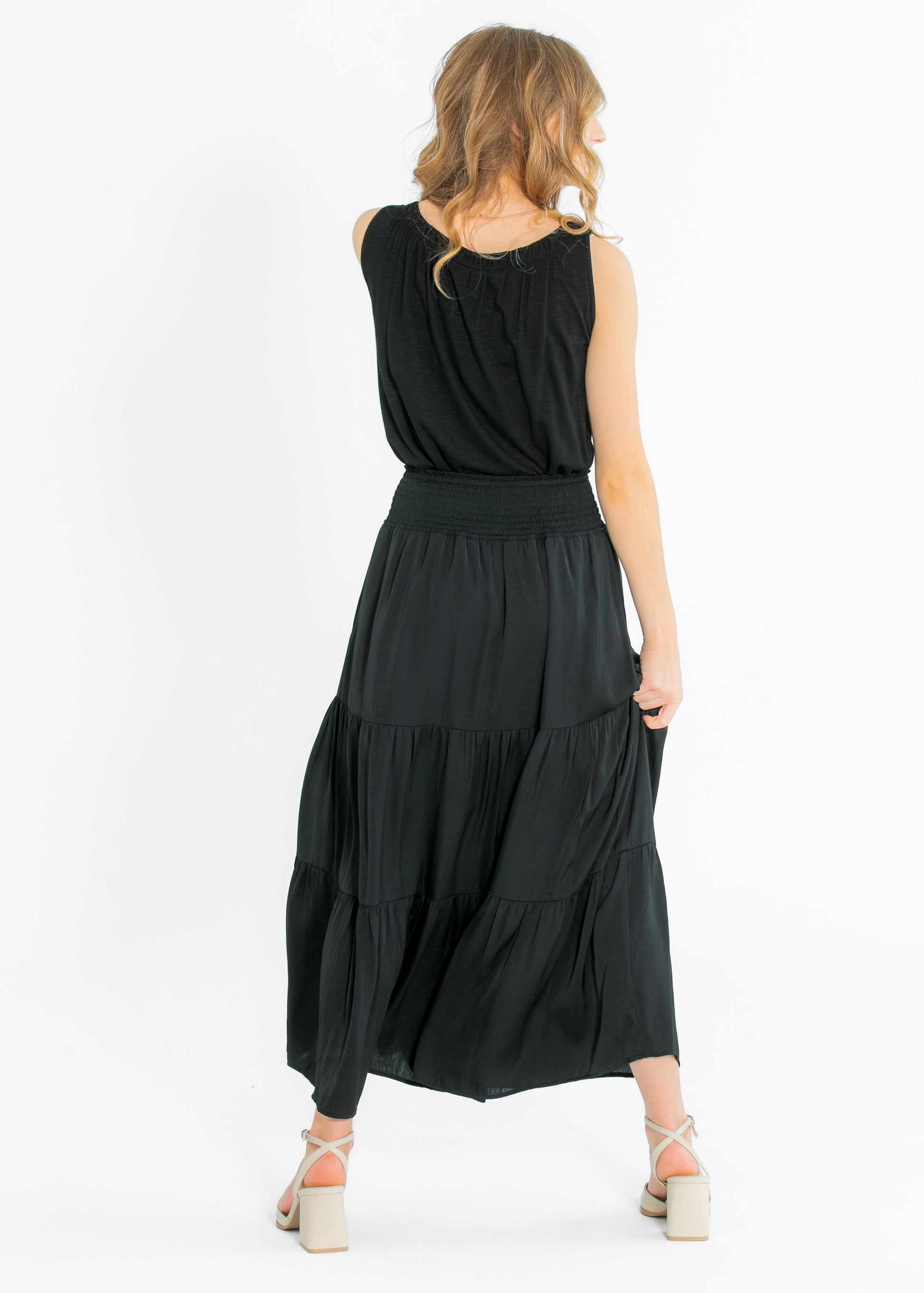 Liverpool® Tiered Woven Black Maxi Skirt FF Skirts