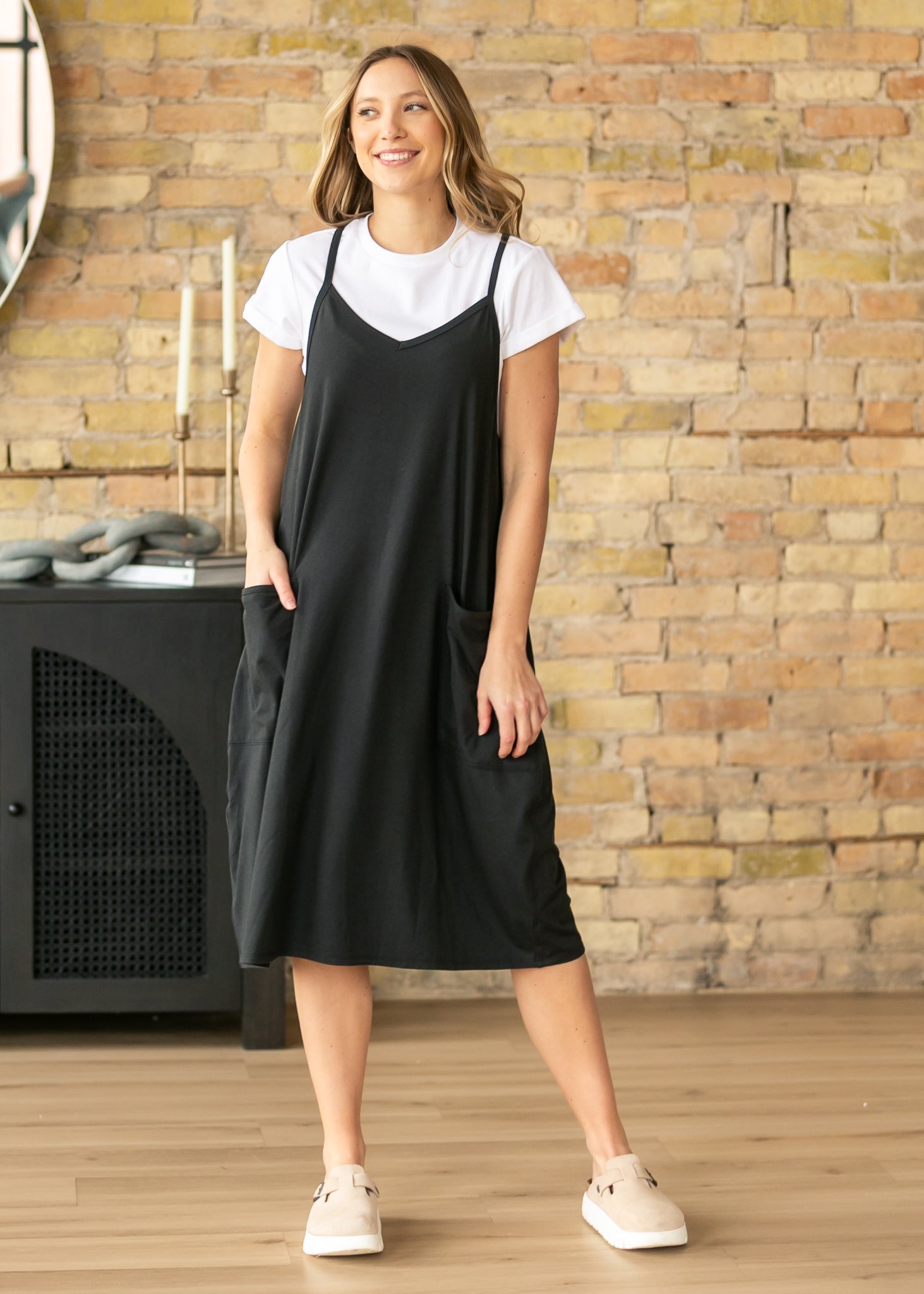 racerback dress midi L'AGENCE Nura Racerback Midi Dress In Ivory/Black Stripe