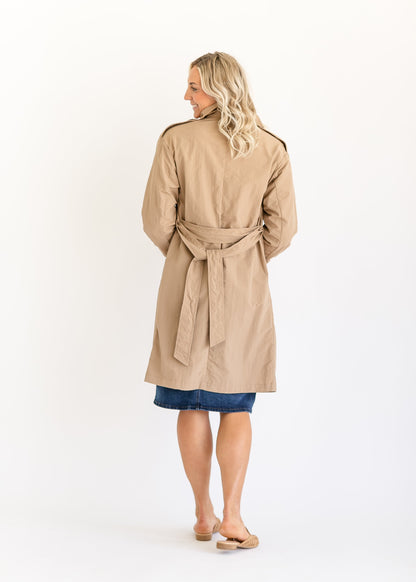 Long Button Up Belted Trench Coat FF Tops