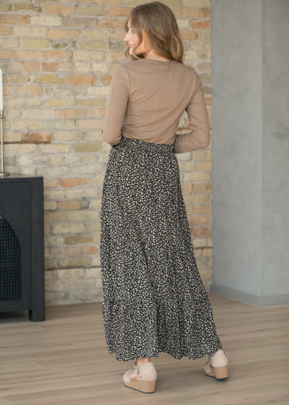 Long Sleeve Brown Larza Lettuce Hem Top IC Tops