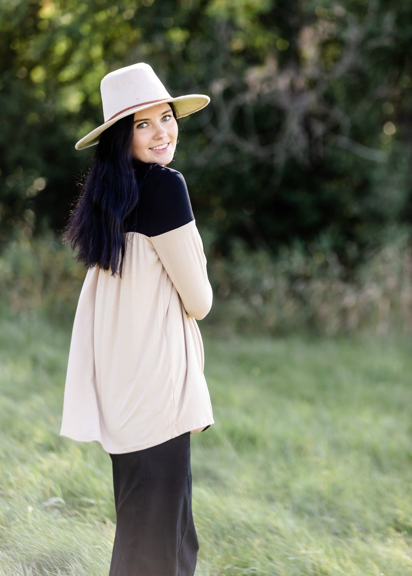 Long Sleeve Color Block Taupe + Black Top - FINAL SALE FF Tops