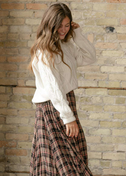 Long Sleeve Cozy Cable Knit Sweater FF Tops