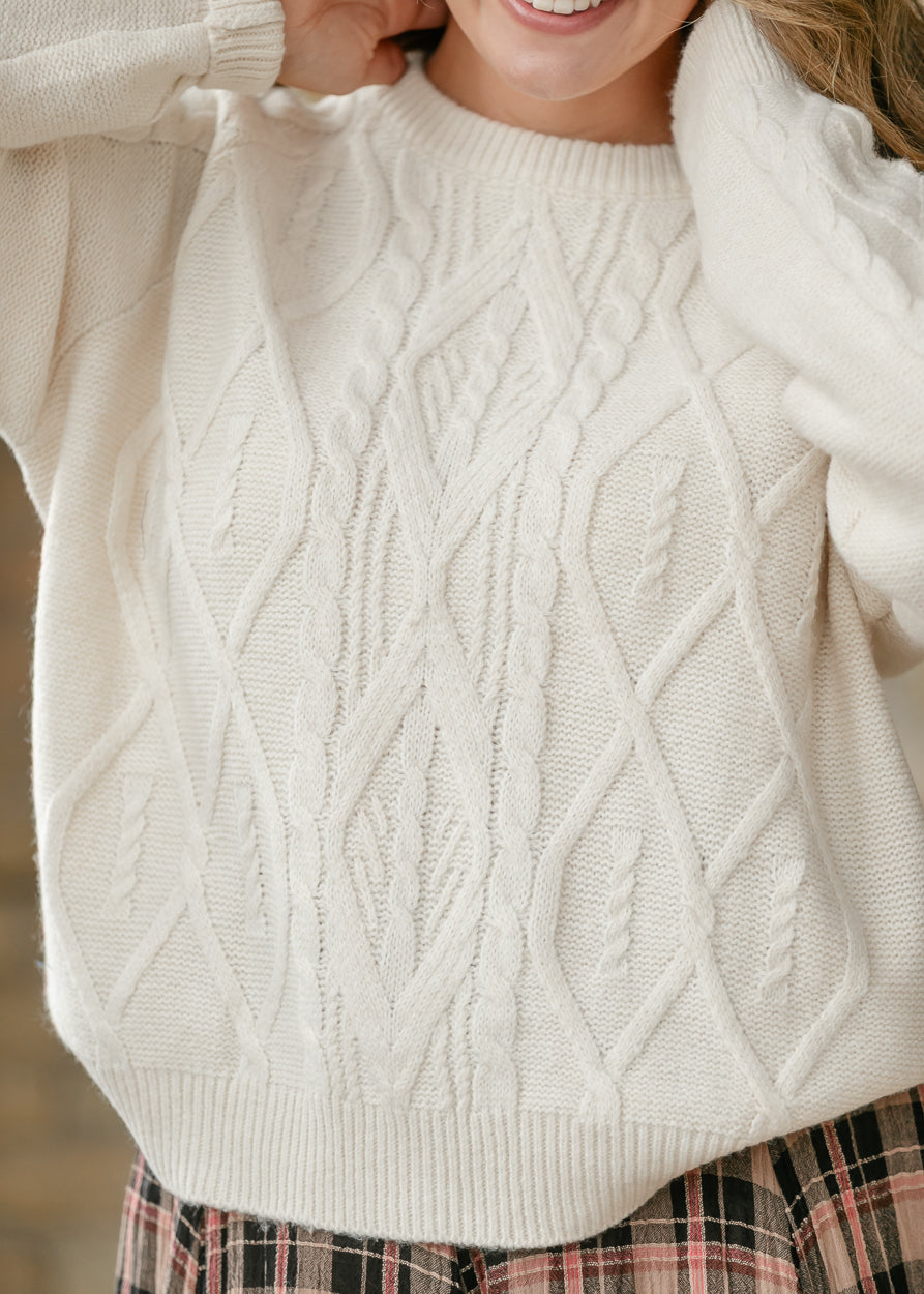 Long Sleeve Cozy Cable Knit Sweater FF Tops