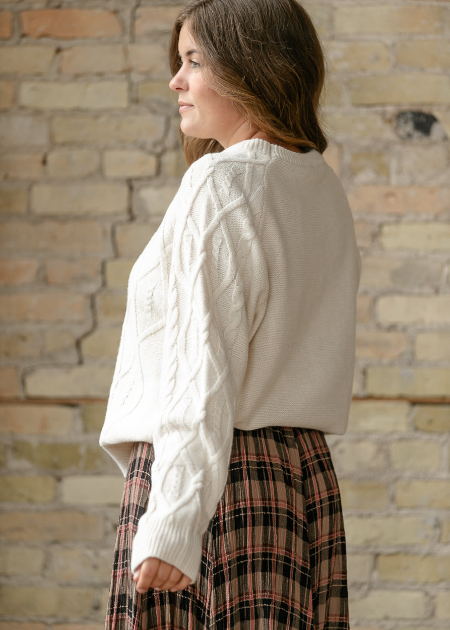 Long Sleeve Cozy Cable Knit Sweater FF Tops