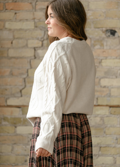 Long Sleeve Cozy Cable Knit Sweater FF Tops