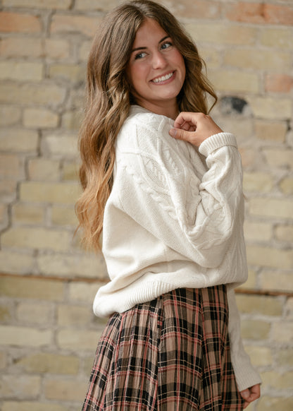 Long Sleeve Cozy Cable Knit Sweater FF Tops