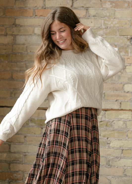 Long Sleeve Cozy Cable Knit Sweater FF Tops