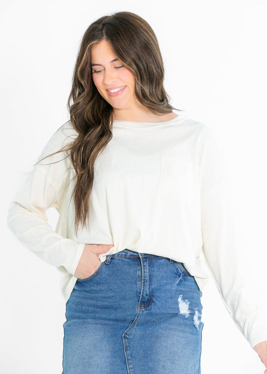 Long Sleeve Crewneck Pocket Tee FF Tops