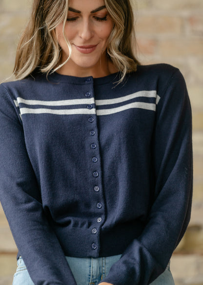 Long Sleeve Double Stripe Cozy Cardigan FF Layering Essentials