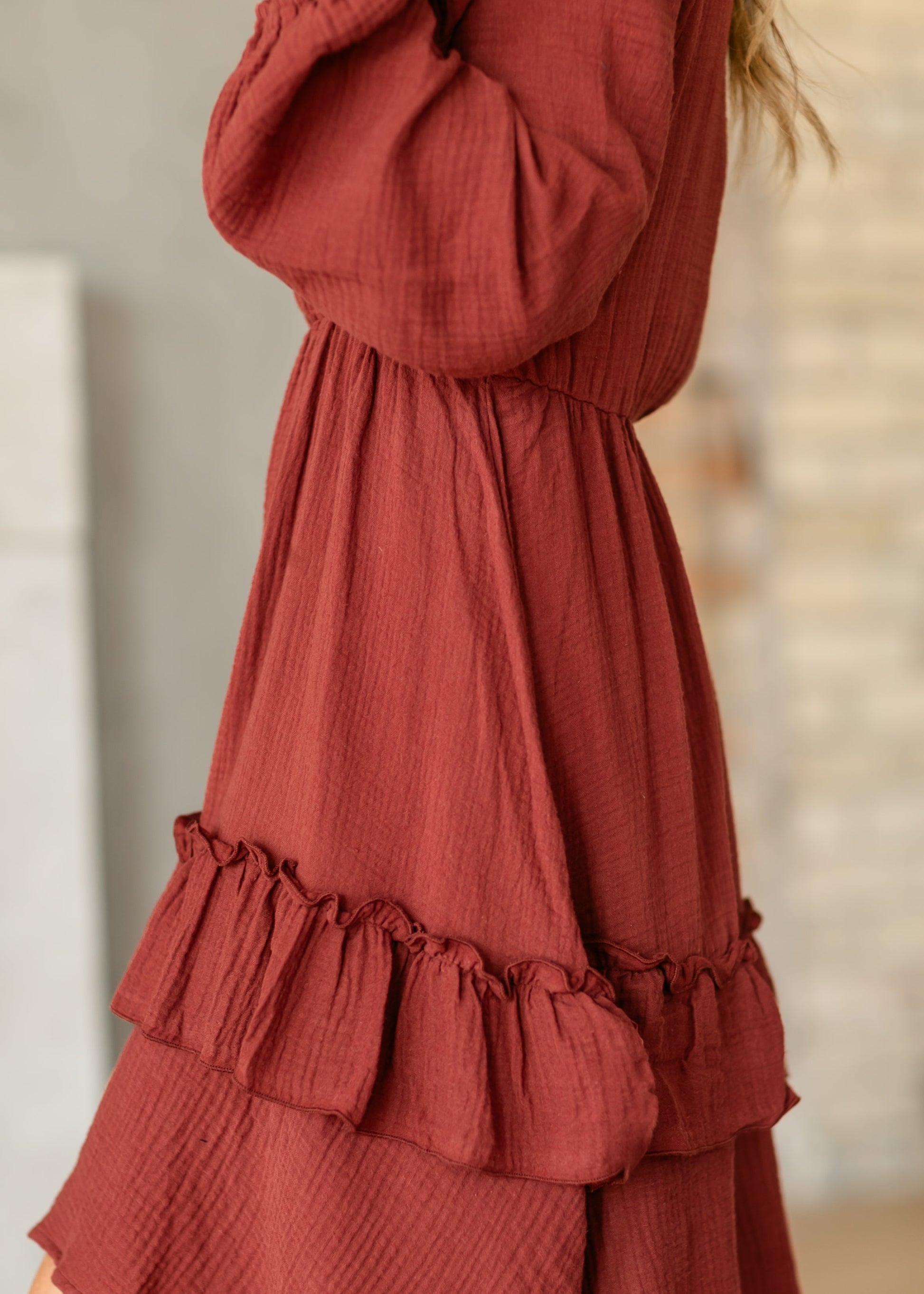 Long Sleeve Gauze Tiered Midi Dress - FINAL SALE Inherit Co. Long Sleeve Gauze Tiered Midi Dress - FINAL SALE Inherit Co.