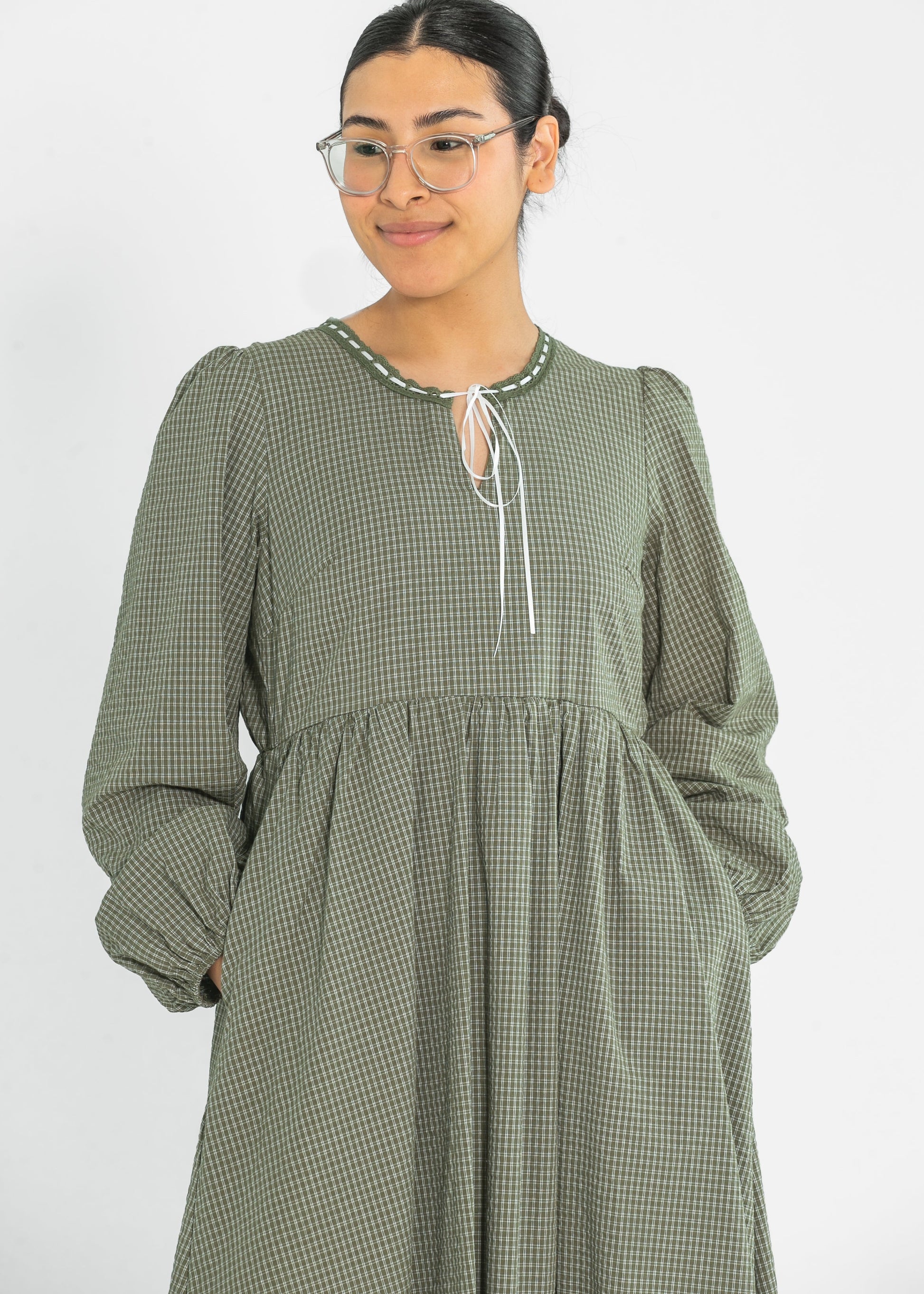 Long Sleeve Gingham Tie Detail Maxi Dress - FINAL SALE S Long Sleeve Gingham Tie Detail Maxi Dress - FINAL SALE S