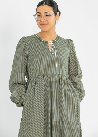 Long Sleeve Gingham Tie Detail Maxi Dress FF Dresses