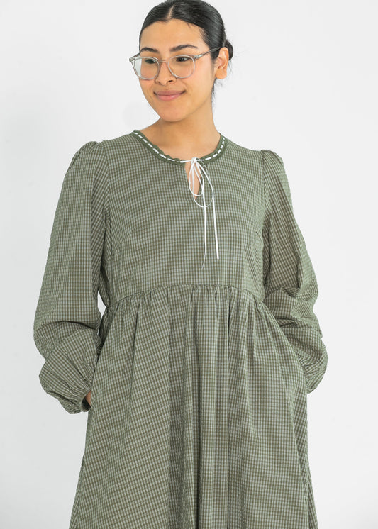 Long Sleeve Gingham Tie Detail Maxi Dress FF Dresses