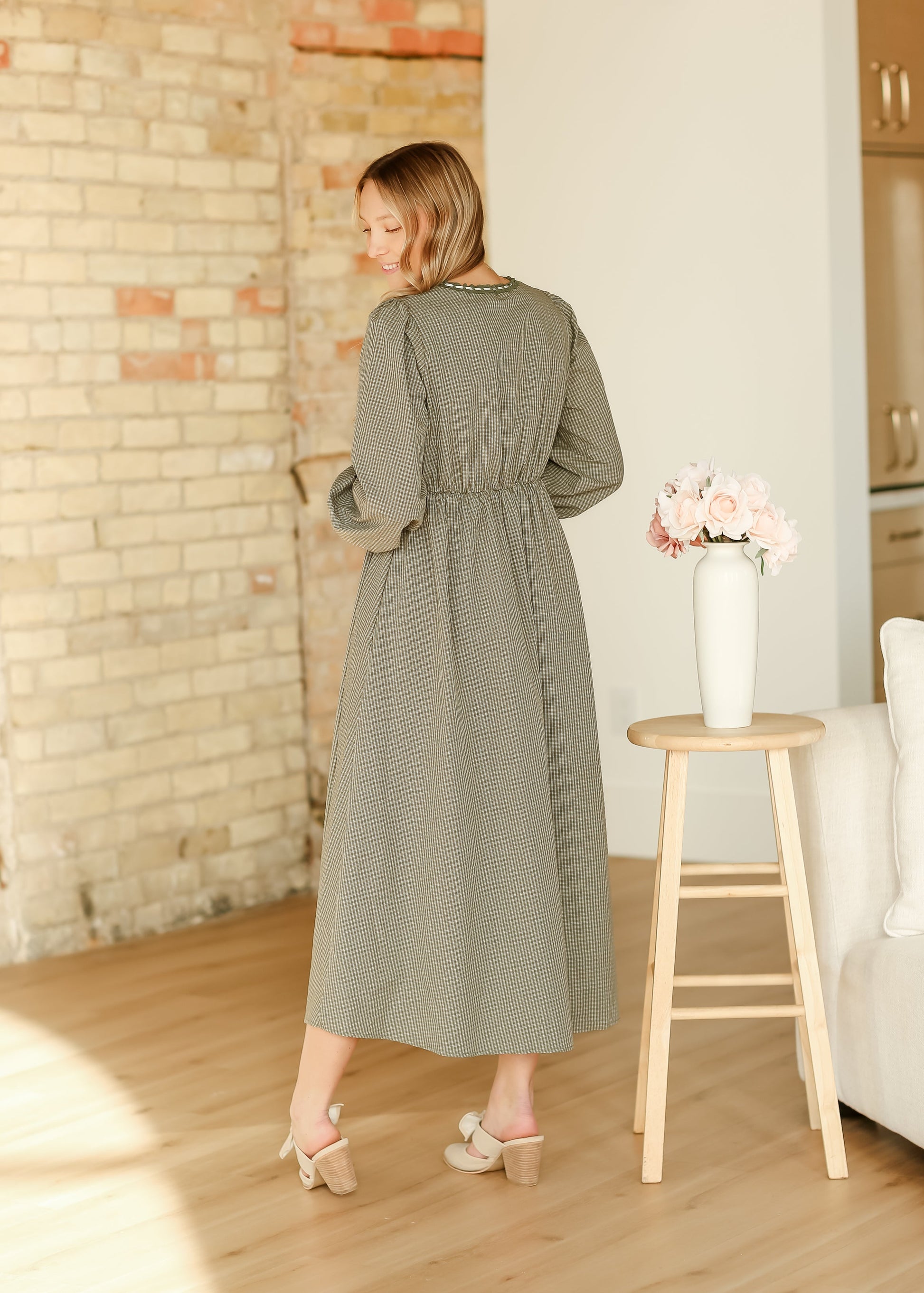 Long Sleeve Gingham Tie Detail Maxi Dress - FINAL SALE Inherit Co. Long Sleeve Gingham Tie Detail Maxi Dress - FINAL SALE Inherit Co.