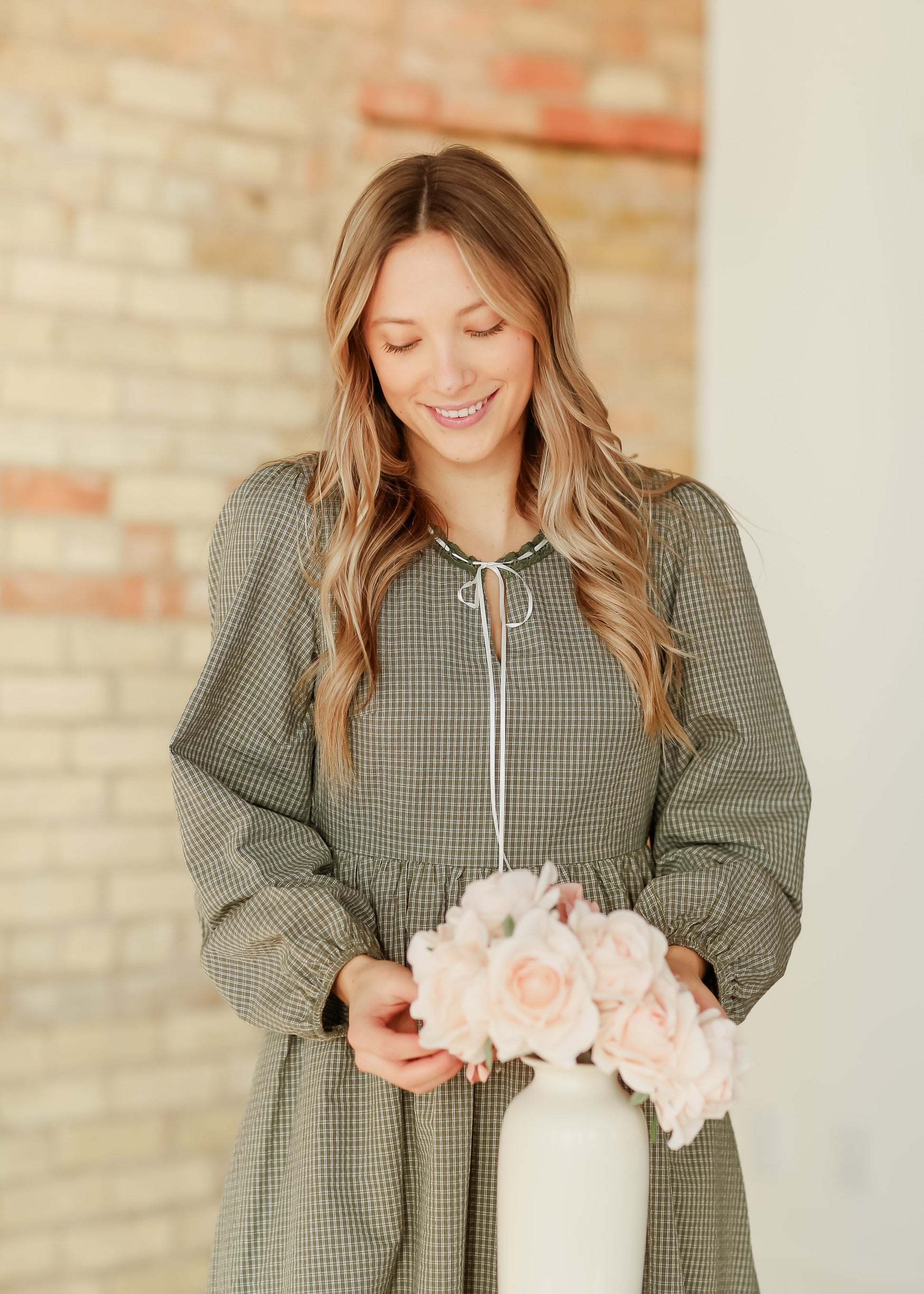 Long Sleeve Gingham Tie Detail Maxi Dress - FINAL SALE S Long Sleeve Gingham Tie Detail Maxi Dress - FINAL SALE S
