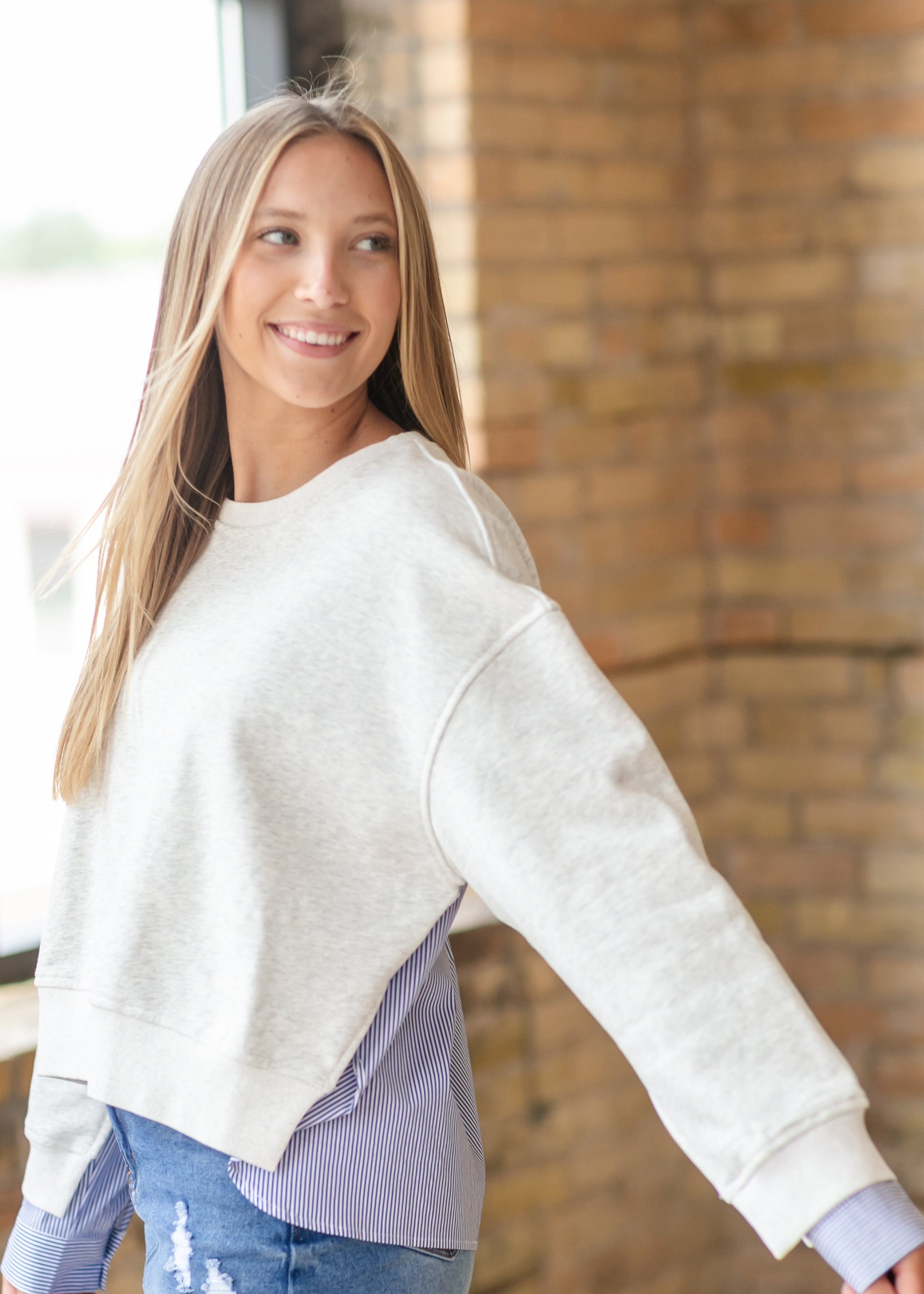Long Sleeve Mixed Media Top FF Tops