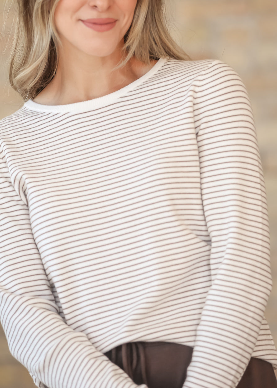 Long Sleeve Mocha Stripe Top FF Tops