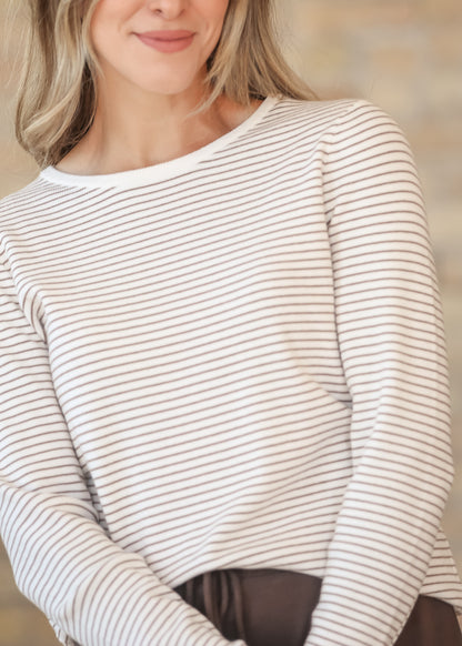 Long Sleeve Mocha Stripe Top FF Tops