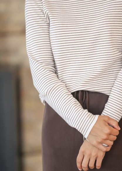 Long Sleeve Mocha Stripe Top FF Tops