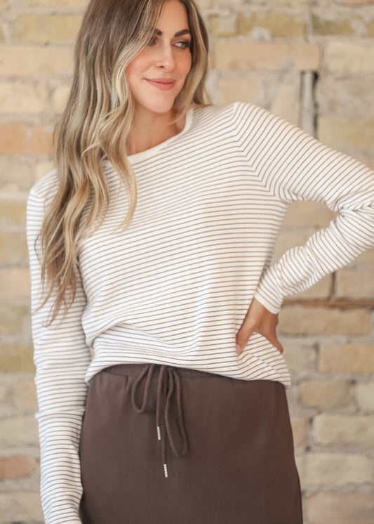 Long Sleeve Mocha Stripe Top FF Tops