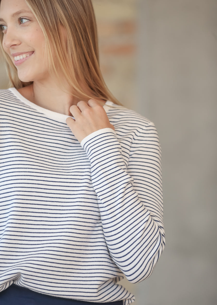Long Sleeve Navy Stripe Top FF Tops