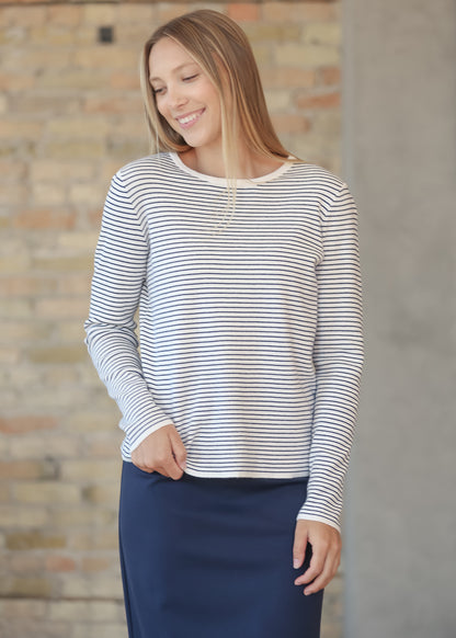 Long Sleeve Navy Stripe Top FF Tops