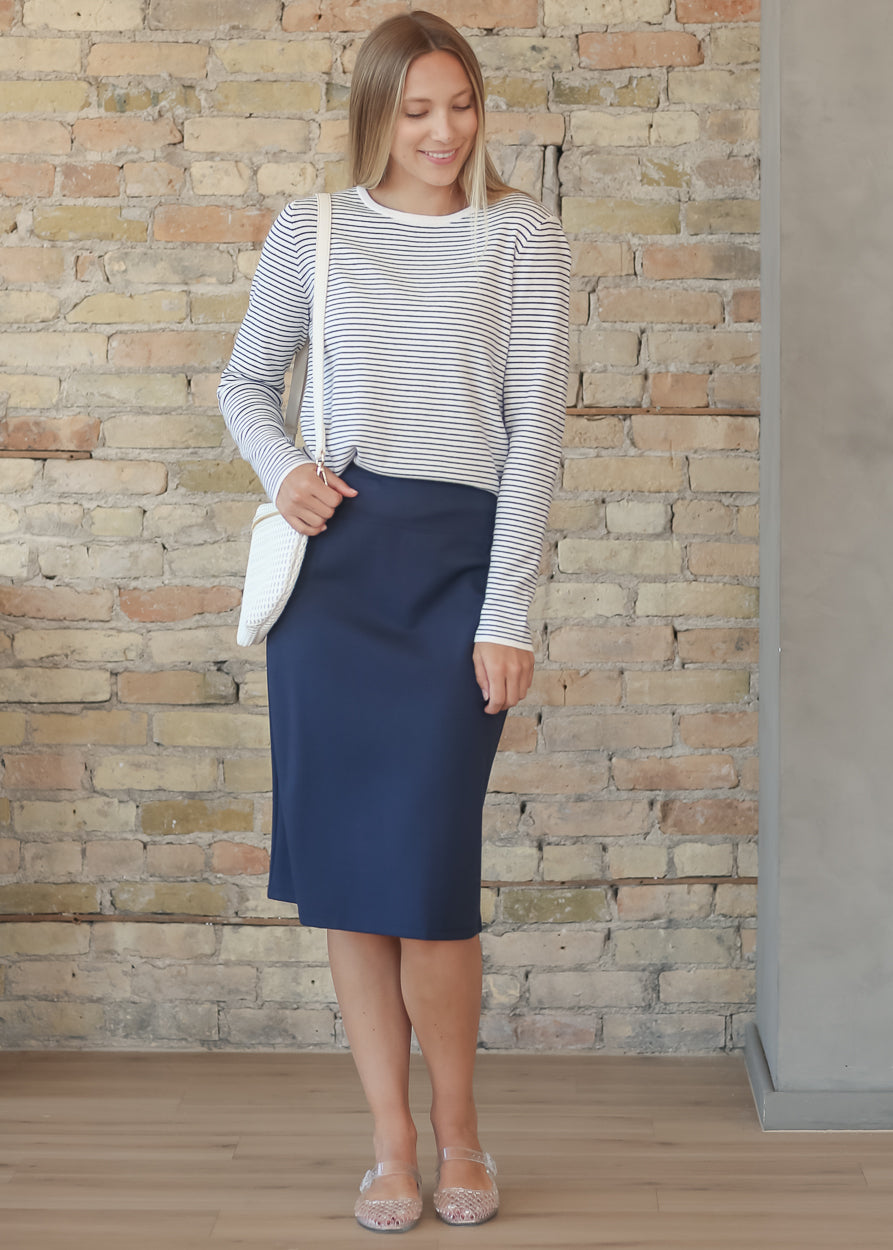 Long Sleeve Navy Stripe Top FF Tops