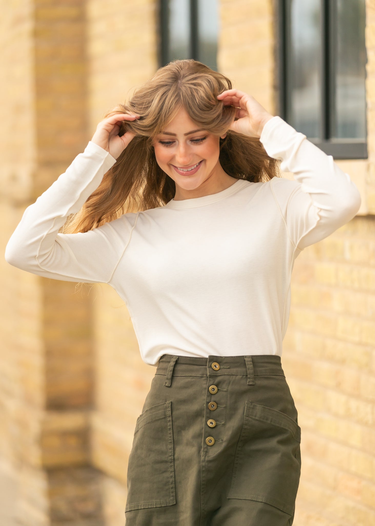 Long Sleeve Out Seam Jersey Top FF Tops Ivory / S