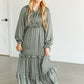 Long Sleeve V-neck Satin Maxi Dress FF Dresses