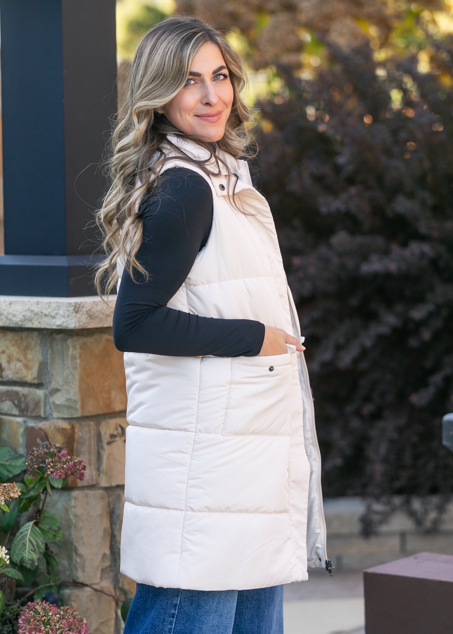 Long Zip Up Puffer Vest FF Layering Essentials