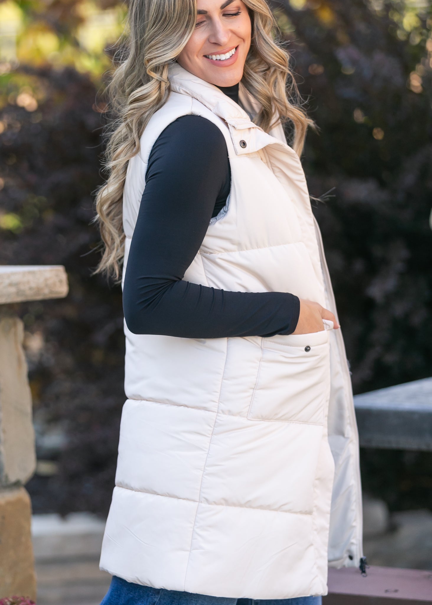 Long Zip Up Puffer Vest FF Layering Essentials