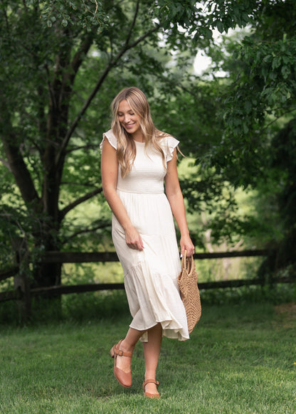 Lorelai Smocked Tiered Midi Dress FF Dresses