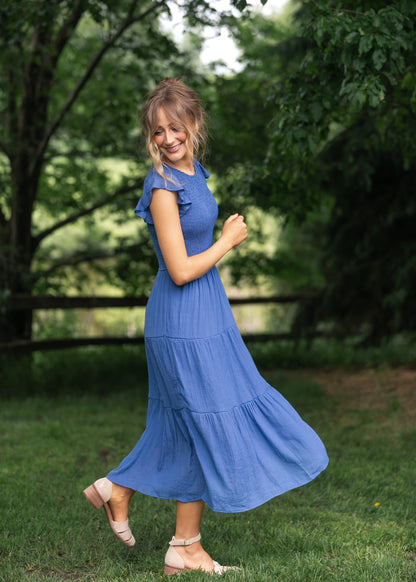 Lorelai Smocked Tiered Midi Dress FF Dresses