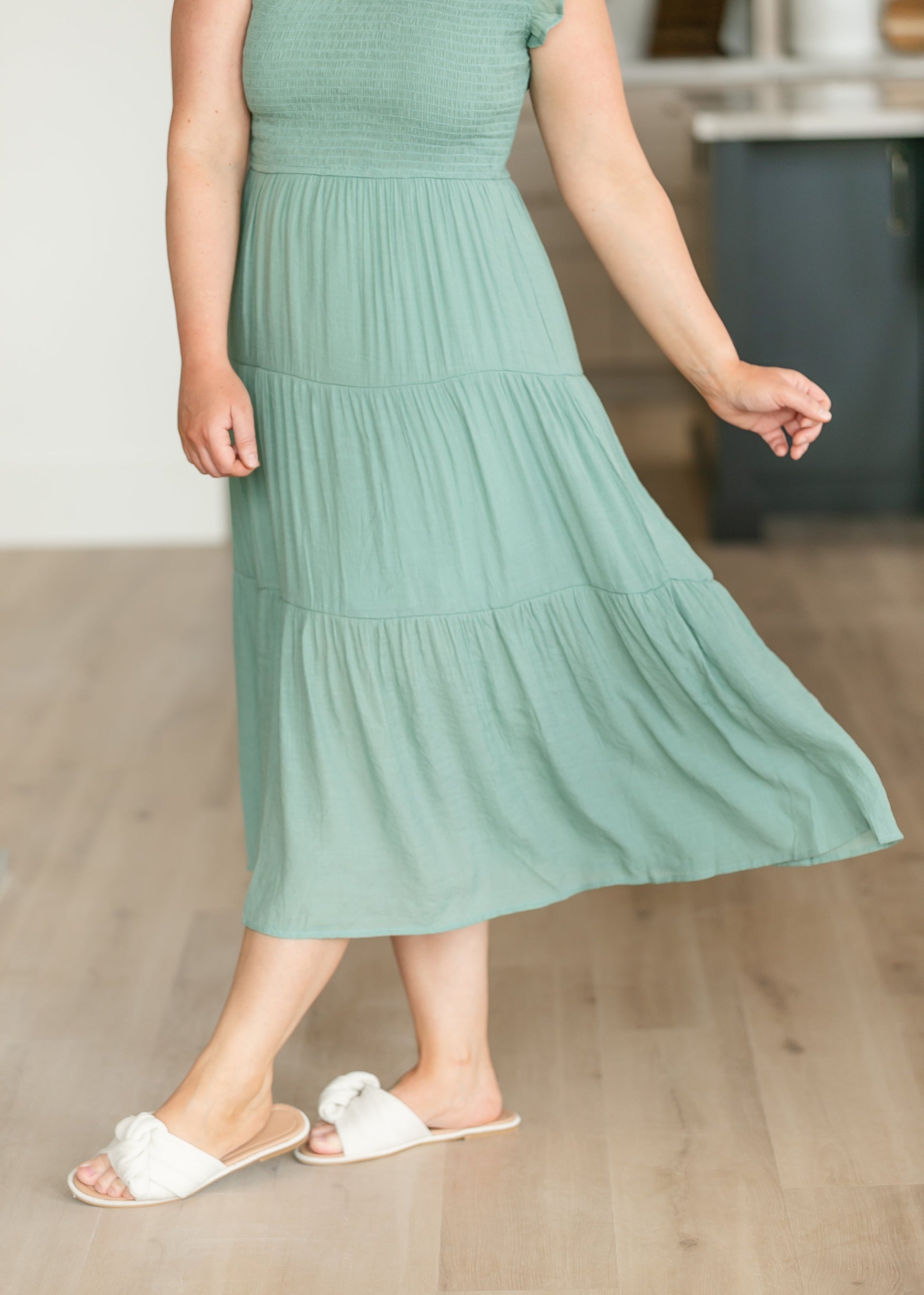 Lorelai Smocked Tiered Midi Dress FF Dresses