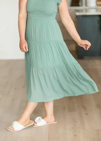 Lorelai Smocked Tiered Midi Dress FF Dresses