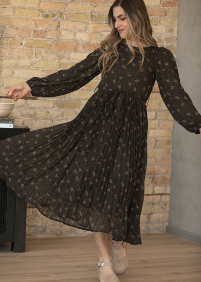 Louise Brown Floral Pleated Midi Dress IC Dresses
