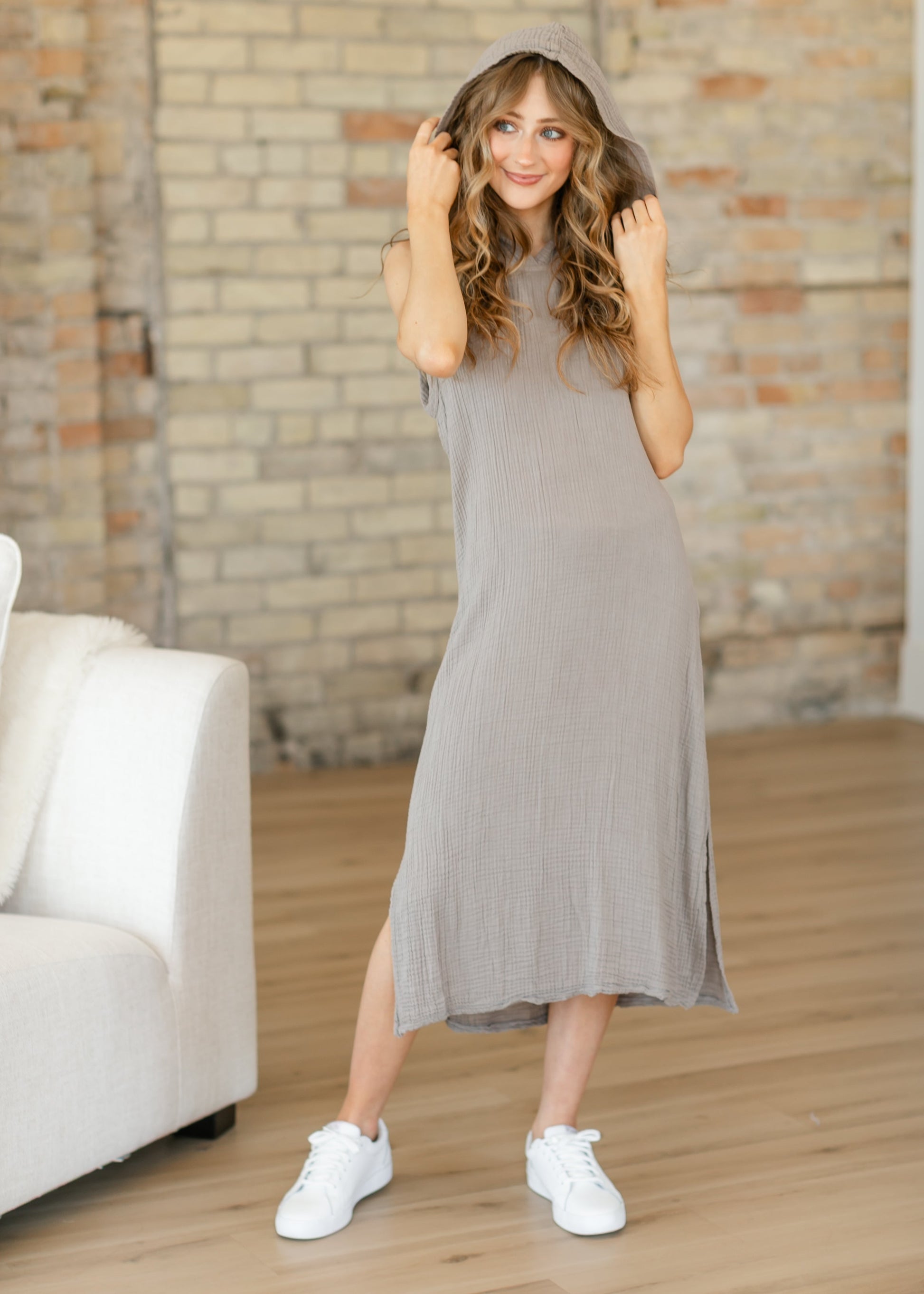 Lucia Garment Dyed Hooded Gauze Dress FF Dresses