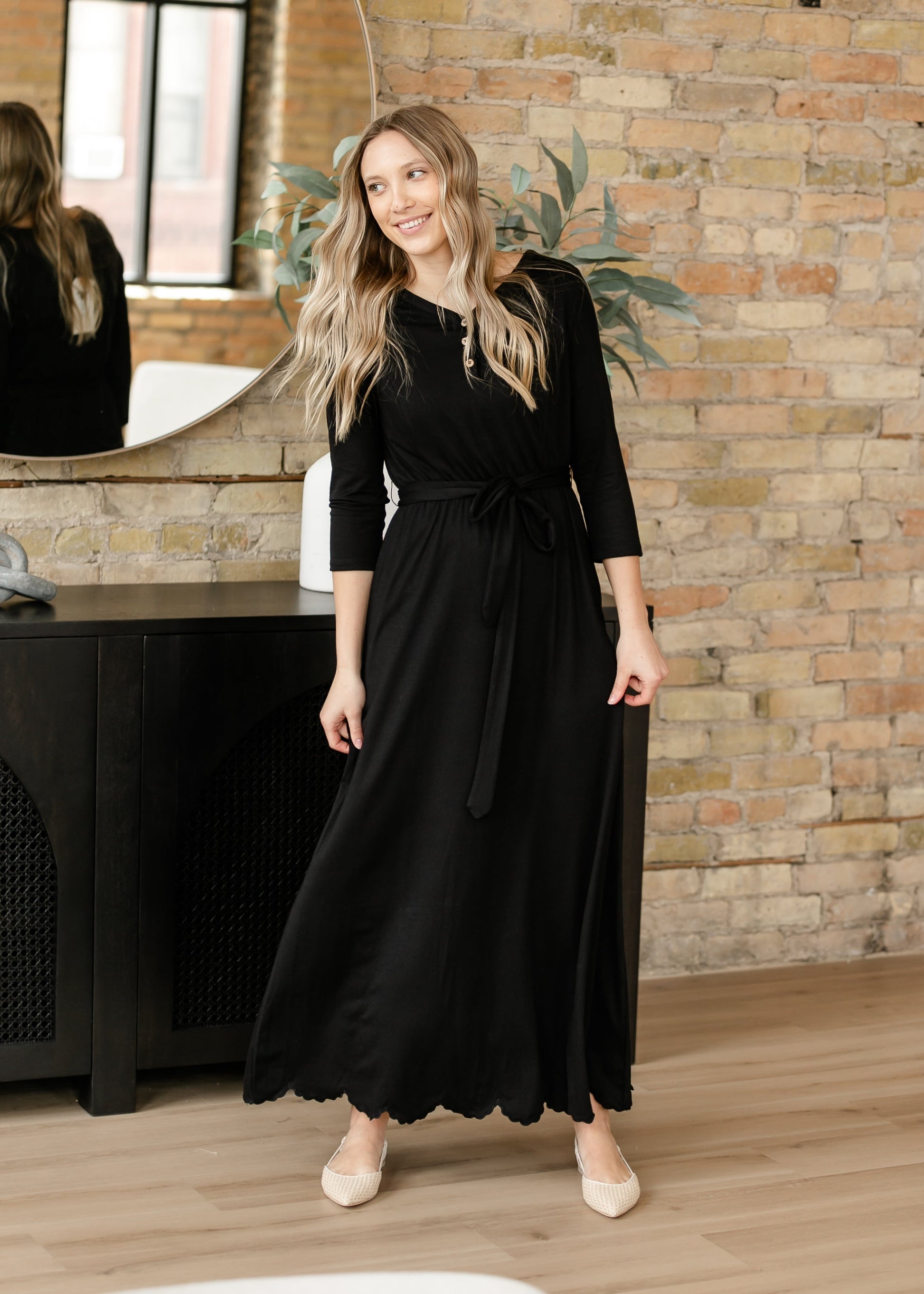 long sleeve button front maxi dress Harper